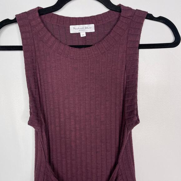 Michael Stars XSmall Purple Plum Solana Ribbed Maxi Dress Sleeveless Tie Waist - Picture 3 of 11